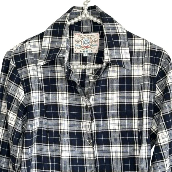 Alicia Bell Plaid Button Shirt Small Western Preppy Festival Ruffle Indie USA - Picture 3 of 9